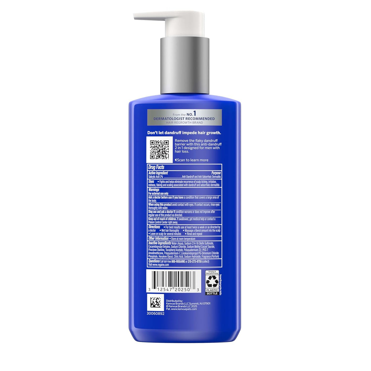 Blue shampoo bottle with pump on a white background