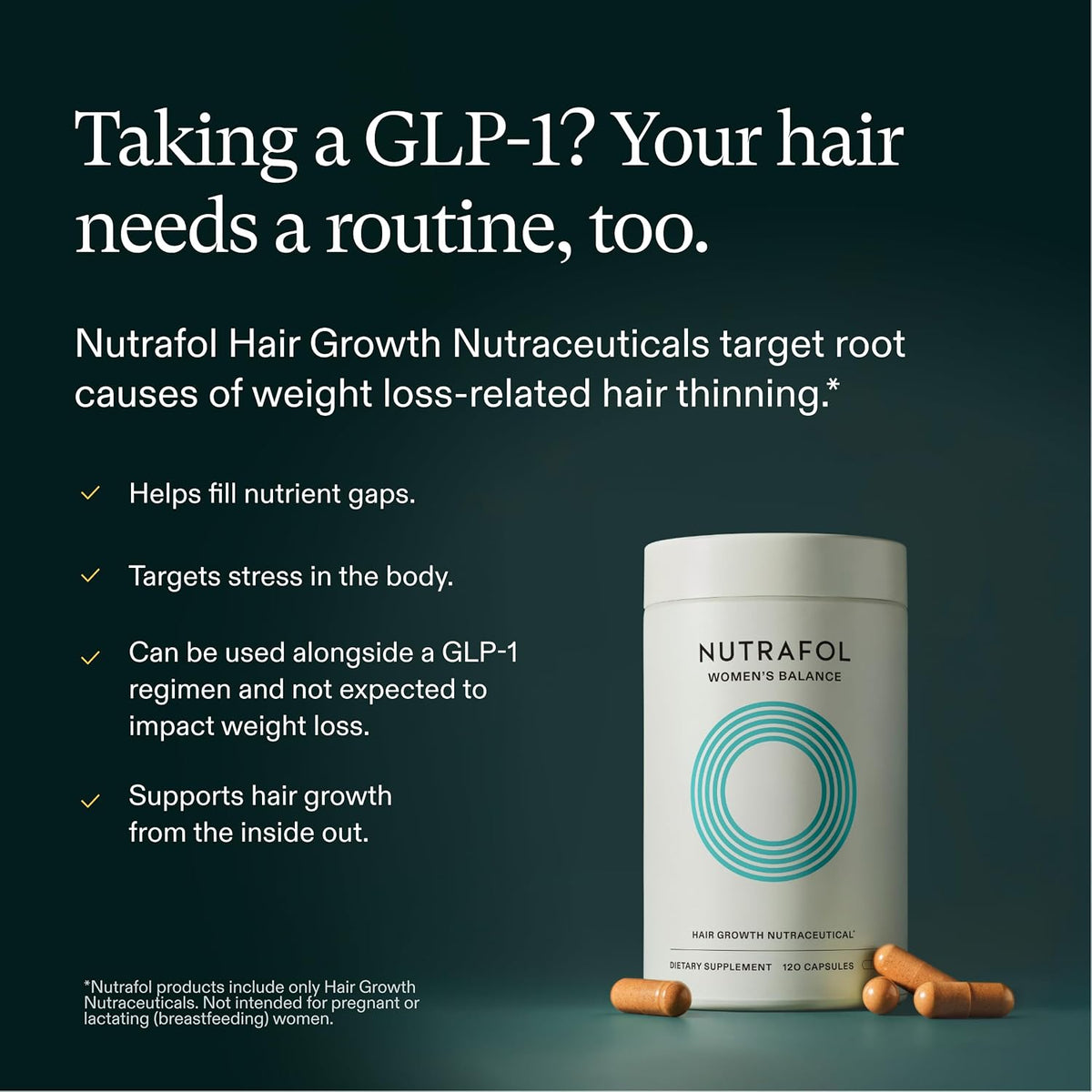 Shop Nutrafol Women’s Balance 45+ at StyleMake India. Delivery in India with import duties included and Cash on Delivery (COD) available. Nutrafol Women’s Balance for women aged 45+, featuring a woman and text describing hair volume, scalp coverage and menopausal hair benefits.