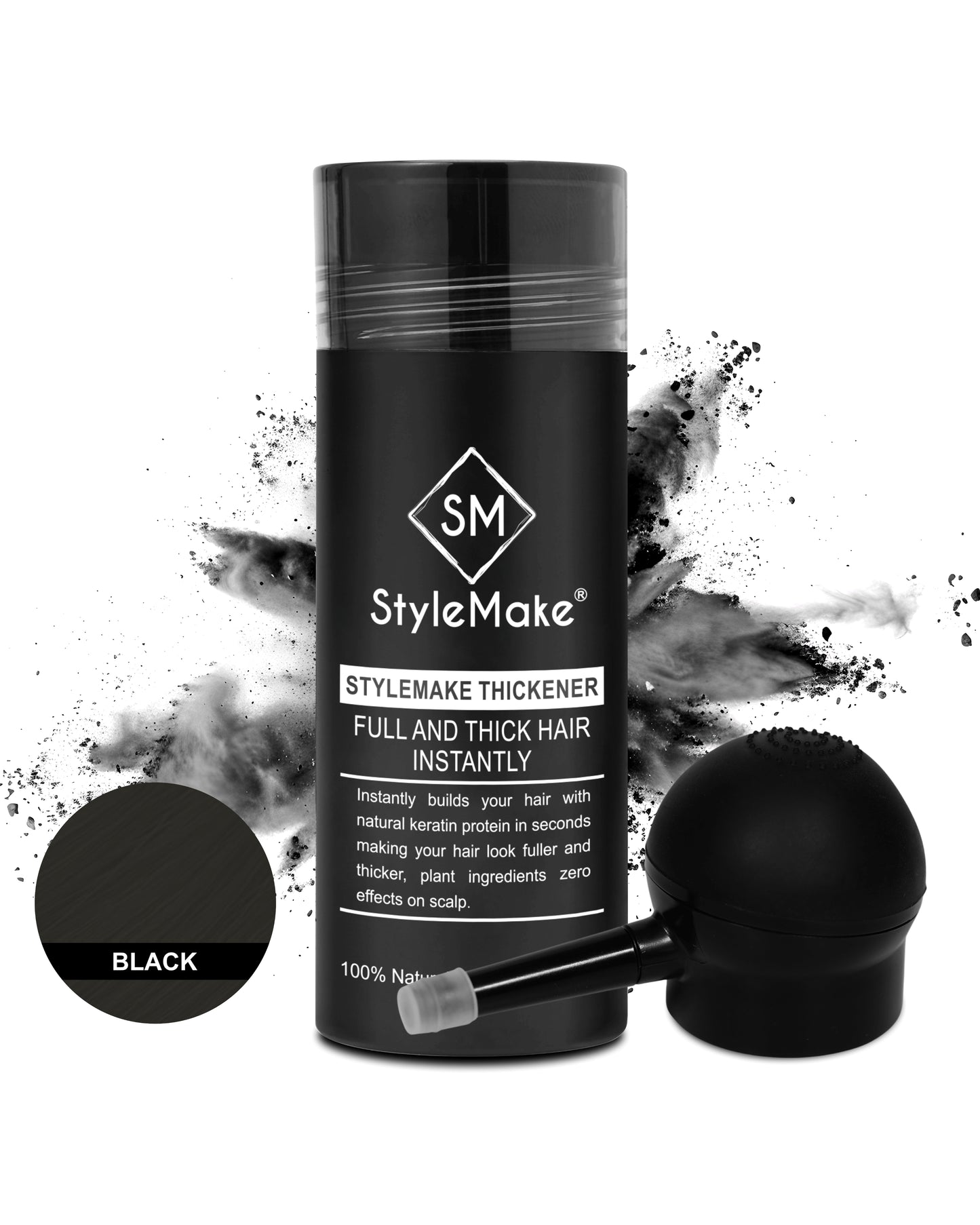 StyleMake Thickener Concealer for Men & Women, Instant Hair Thickening Solution - Black
