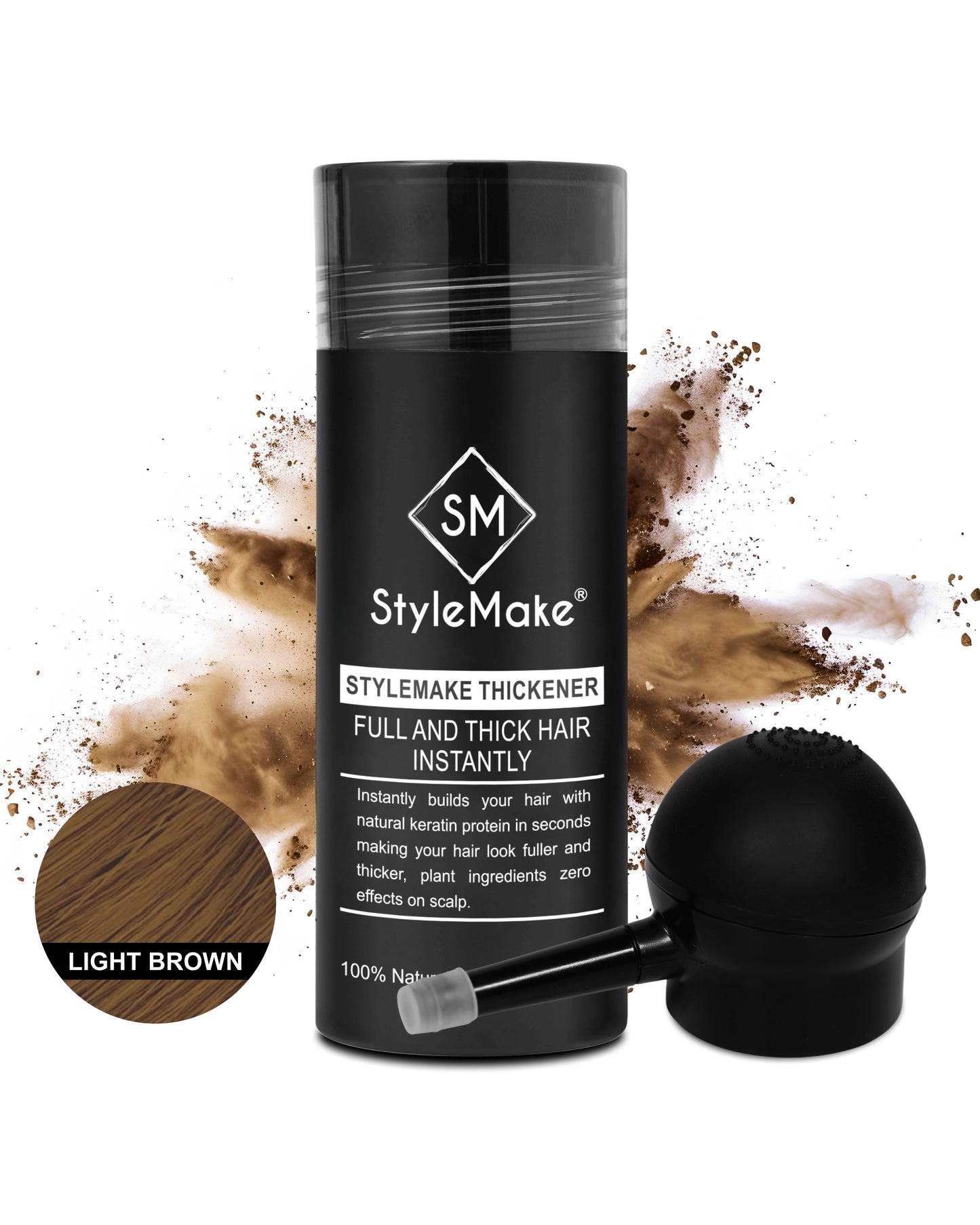 StyleMake Thickener Concealer for Men & Women, Instant Hair Thickening Solution - Light Brown