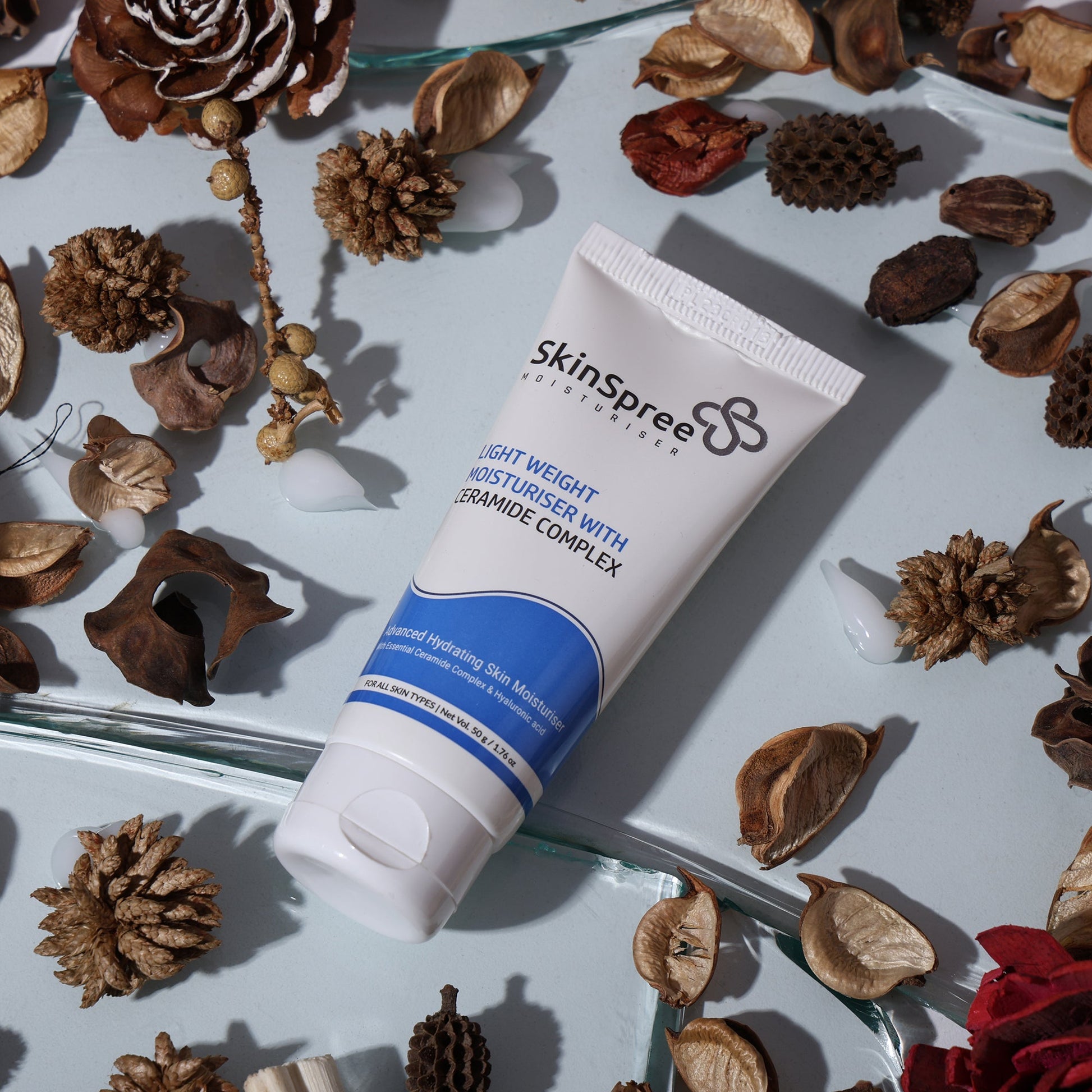 SkinSpree Moisturiser 50g with ceramide complex and hyaluronic acid for all skin types