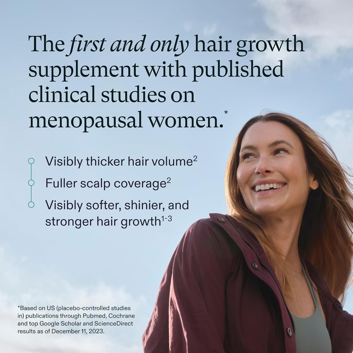 Shop Nutrafol Women’s Balance 45+ at StyleMake India. Delivery in India with import duties included and Cash on Delivery (COD) available. Nutrafol Women’s Balance for women aged 45+, featuring a woman and text describing hair volume, scalp coverage and menopausal hair benefits.  