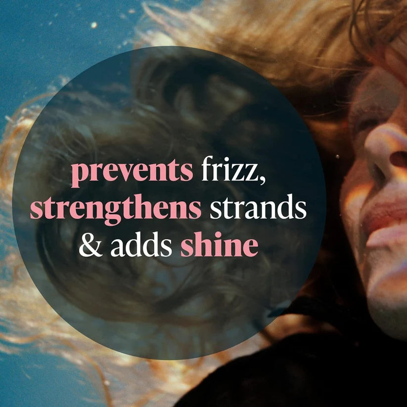 Person with styled hair against a blue sky, text overlay about hair care benefits. Viviscal in India, Viviscal India, Buy Viviscal with cash on delivery, original and genuine Viviscal.