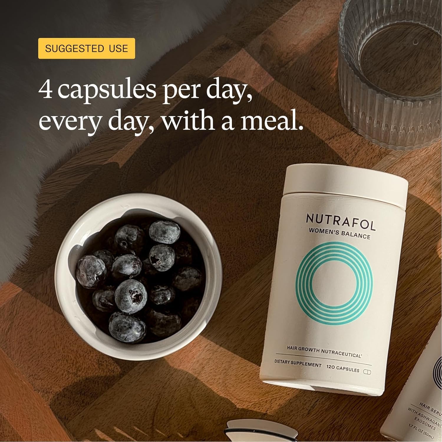 Shop Nutrafol Women’s Balance 45+ at StyleMake India. Delivery in India with import duties included and Cash on Delivery (COD) available. Nutrafol Women’s Balance for women aged 45+, featuring a woman and text describing hair volume, scalp coverage and menopausal hair benefits.  