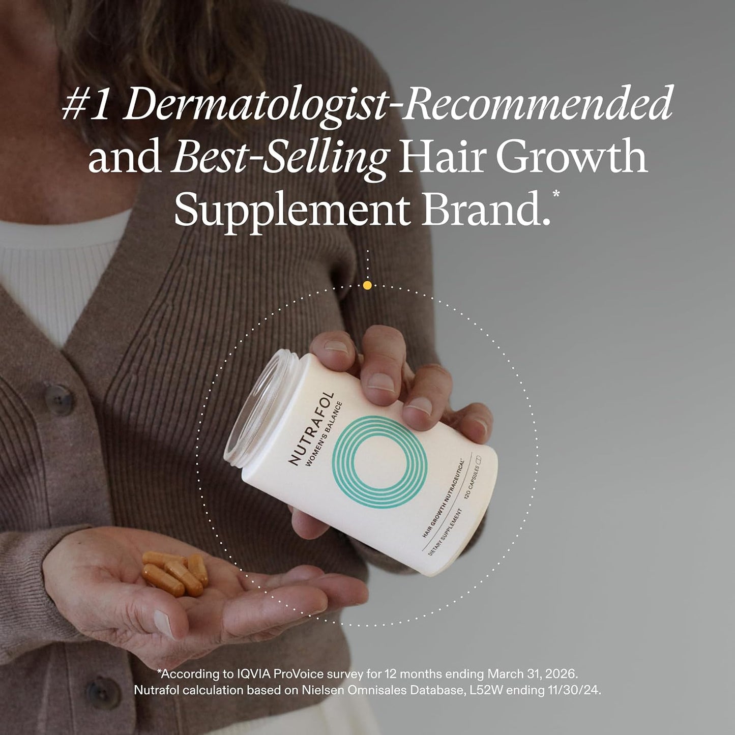 Shop Nutrafol Women’s Balance 45+ at StyleMake India. Delivery in India with import duties included and Cash on Delivery (COD) available. Nutrafol Women’s Balance for women aged 45+, featuring a woman and text describing hair volume, scalp coverage and menopausal hair benefits.  