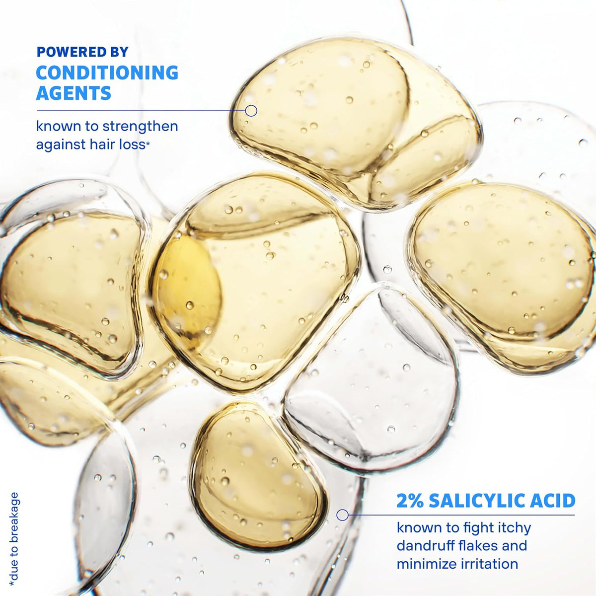 Close-up of conditioning agents with text about their benefits on a white background