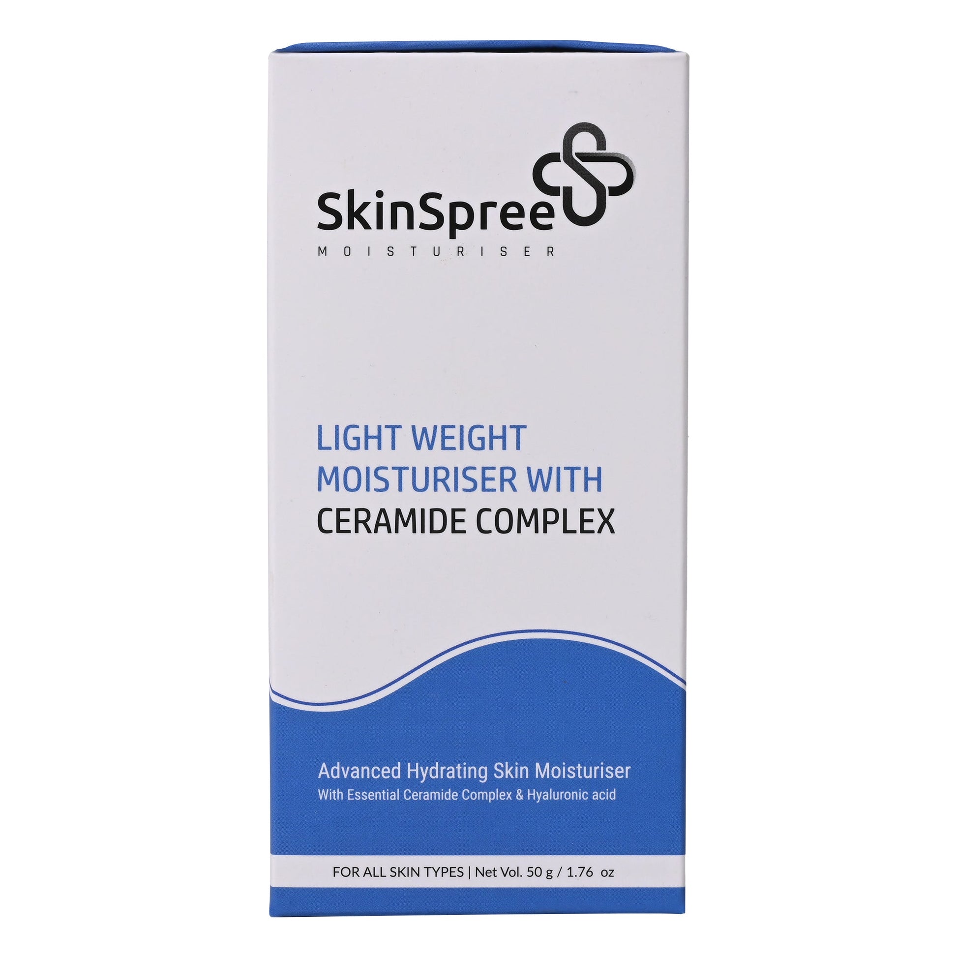 SkinSpree Moisturiser 50g with ceramide complex and hyaluronic acid for all skin types