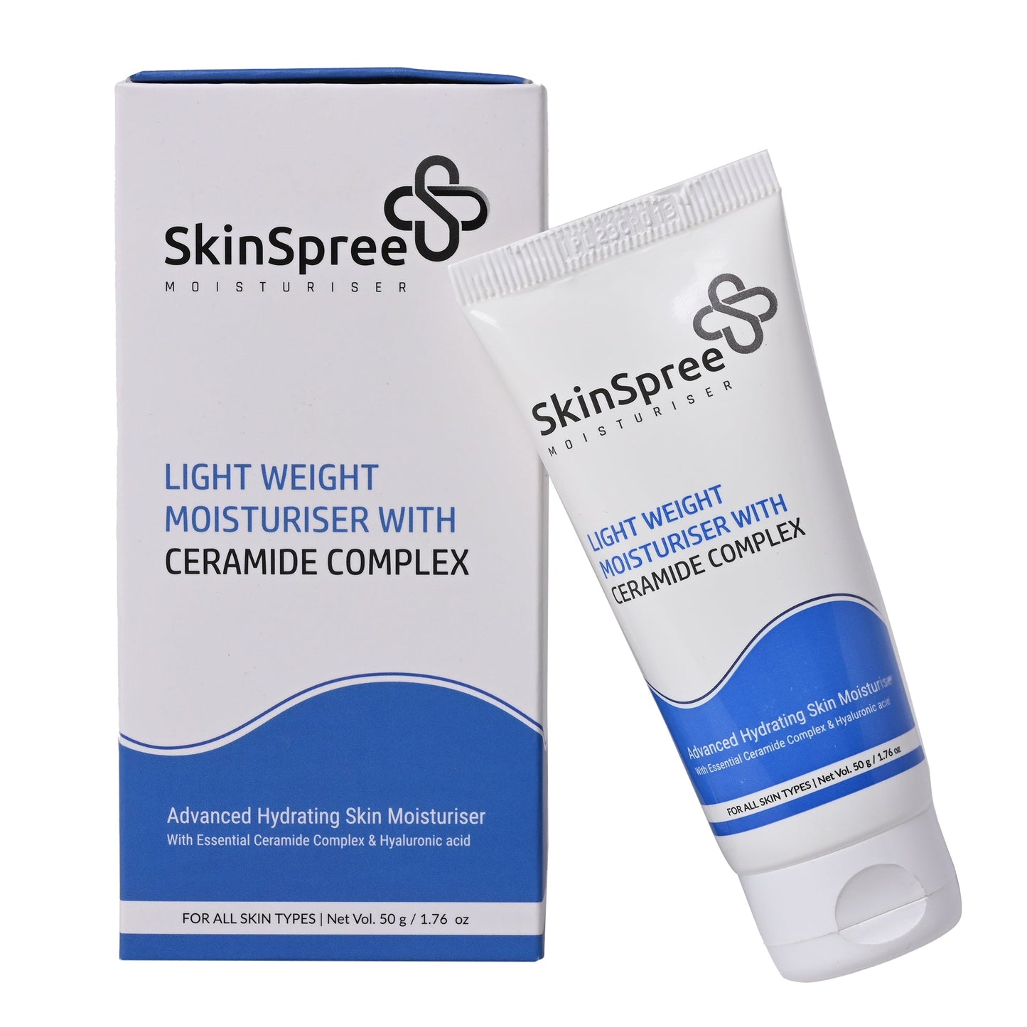 SkinSpree Moisturiser 50g with ceramide complex and hyaluronic acid for all skin types