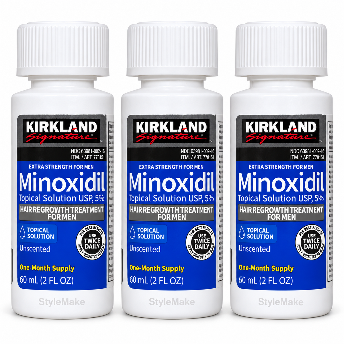 Kirkland 3 Months Supply Minoxidil 5% Extra Strength Hair Regrowth For Men Topical Solution