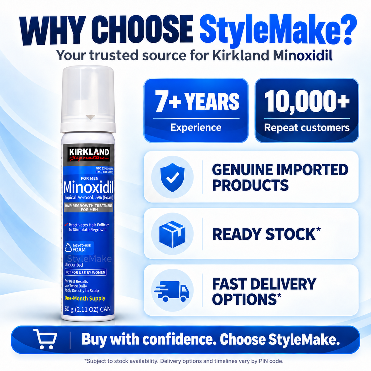 Kirkland 1 Month Supply Minoxidil 5% Foam Hair Regrowth For Men