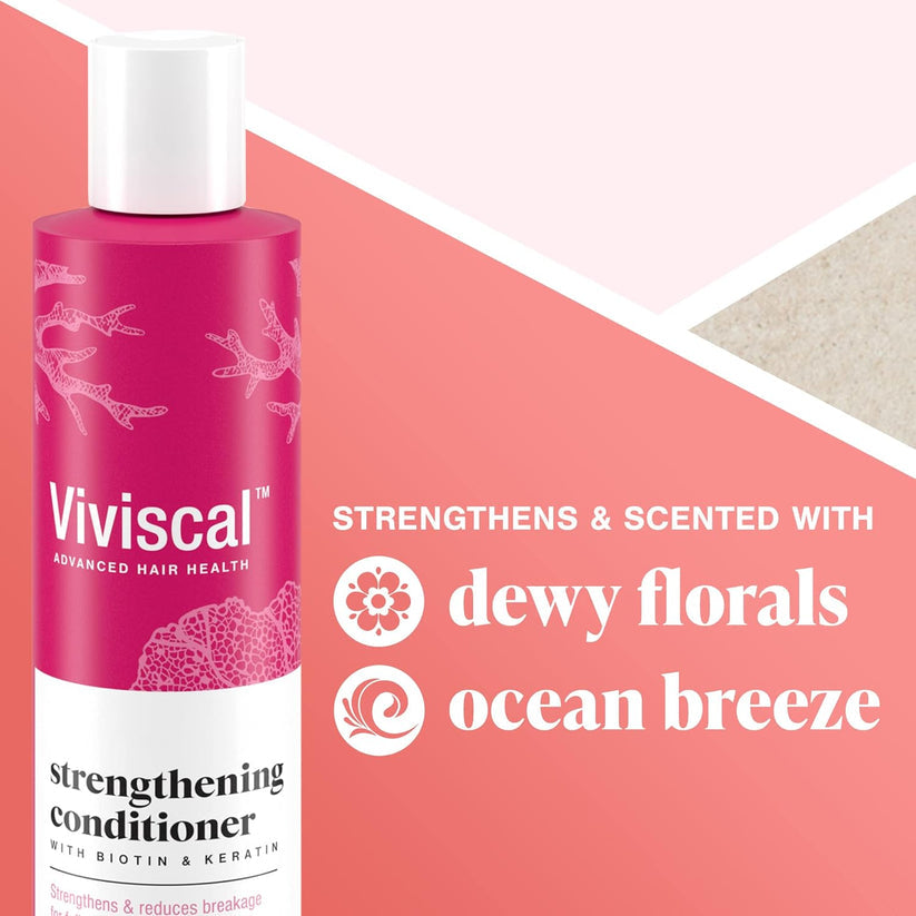 Viviscal Strengthening Conditioner 250ml with biotin, keratin, marine collagen and seaweed extract for lightweight hydration and reduced hair breakage, available in India at StyleMake.