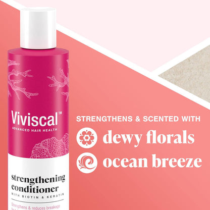 Viviscal Strengthening Conditioner 250ml with biotin, keratin, marine collagen and seaweed extract for lightweight hydration and reduced hair breakage, available in India at StyleMake.