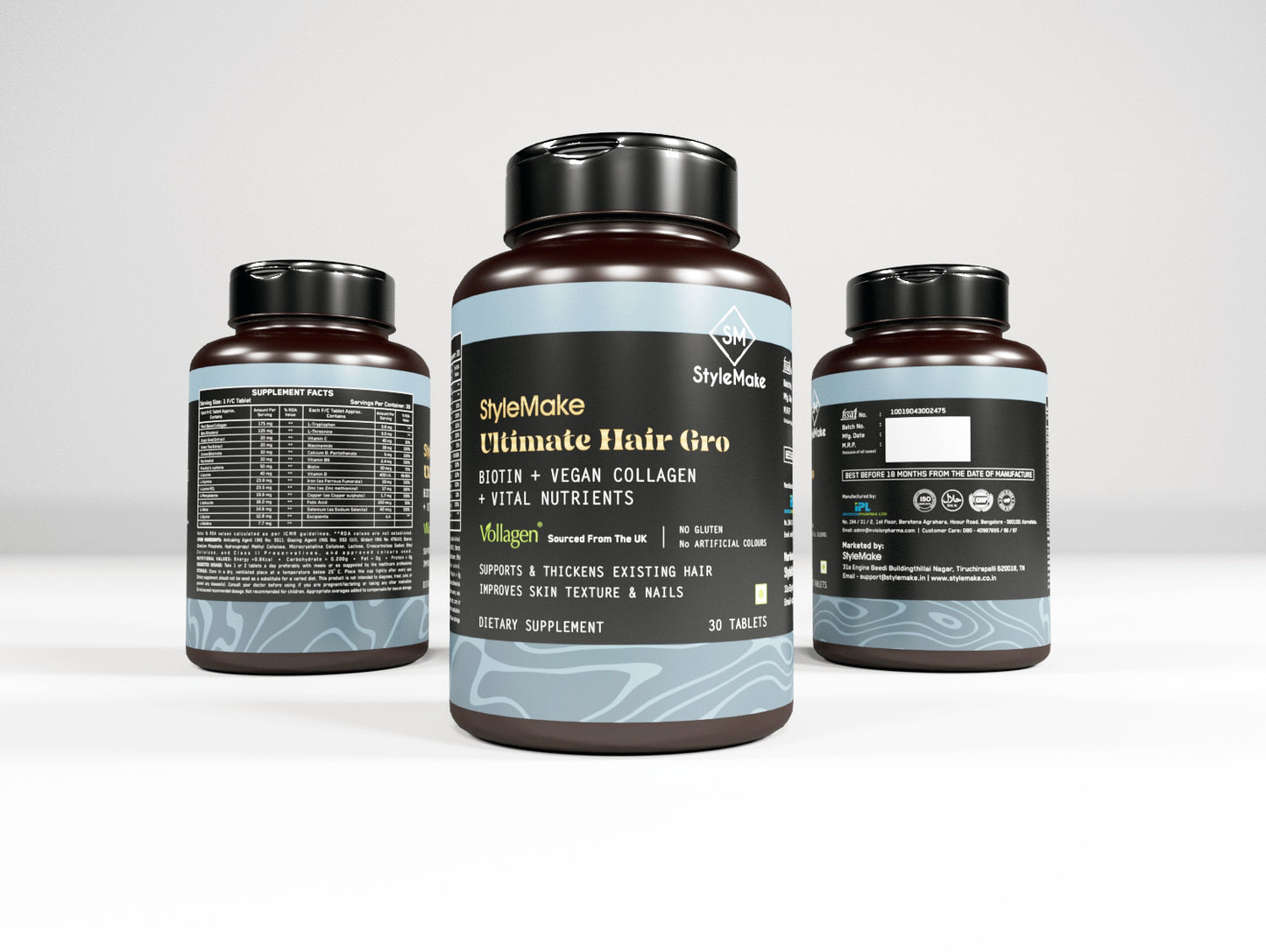 StyleMake Ultimate Hair Gro Vitamin for Men Biotin + Vegan Collagen from UK | Reduce Hair Loss and Promote Regrowth - 30 Tablets