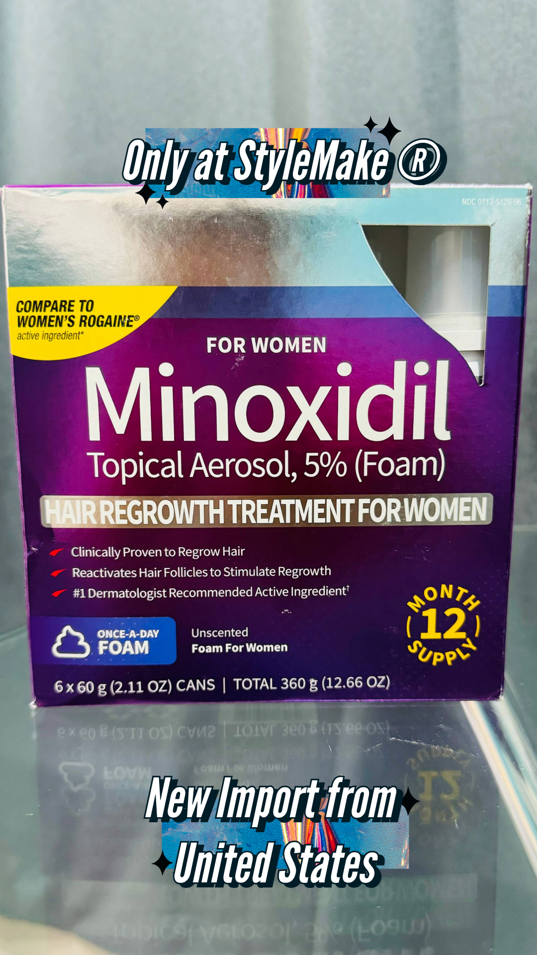 Kirkland 2 Month Supply Minoxidil 5% Hair Regrowth For Women Once a Day Foam.